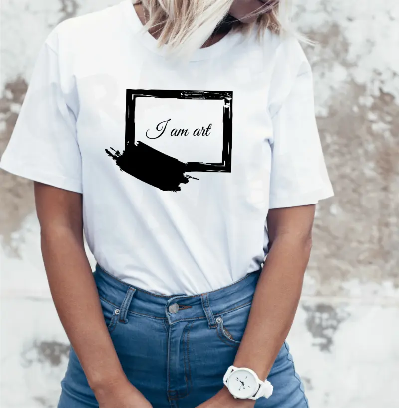 Tricou alb personalizat: "I am art" (damă) [0]