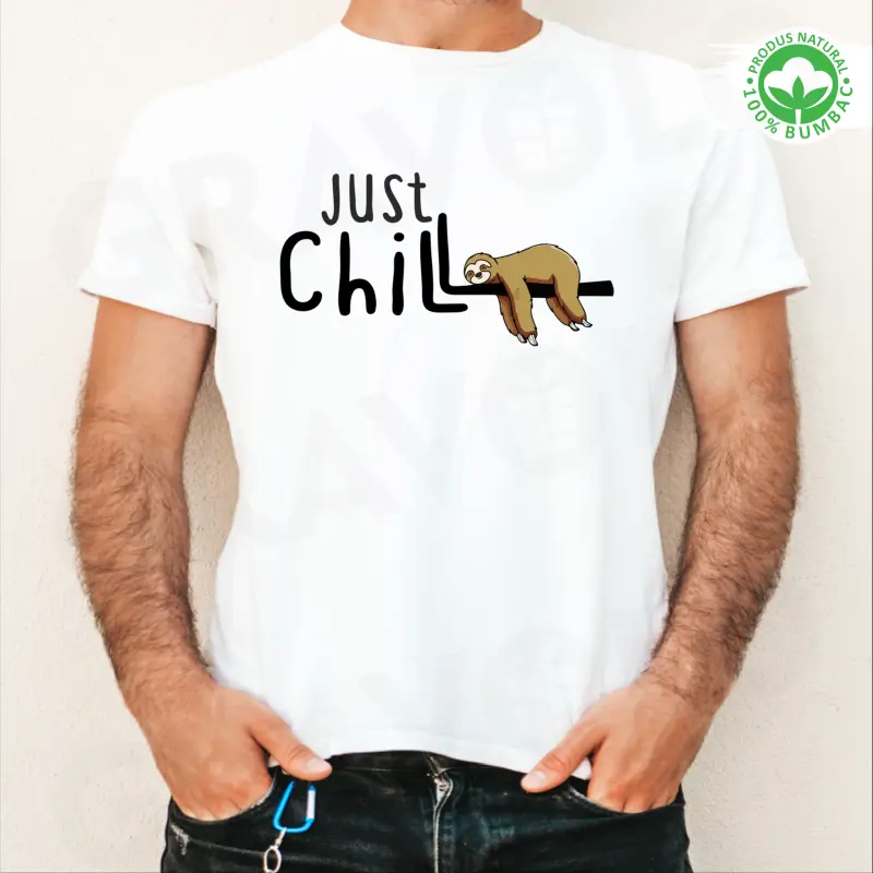 Tricouri barbati - Tricou alb personalizat: "Just Chill" (barbat)