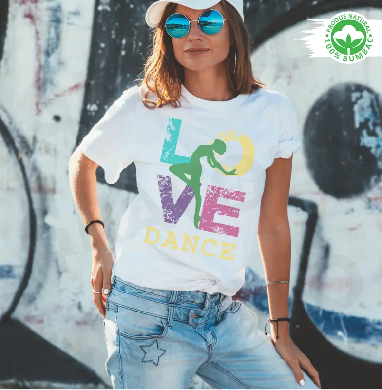 Tricouri dama - Tricou alb personalizat: "LOVE Dance" (damă)
