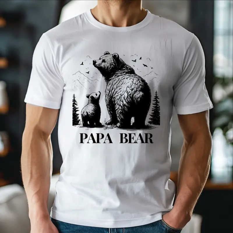 Cadouri pentru Tata - Tricou alb personalizat: "Papa Bear" (barbat)