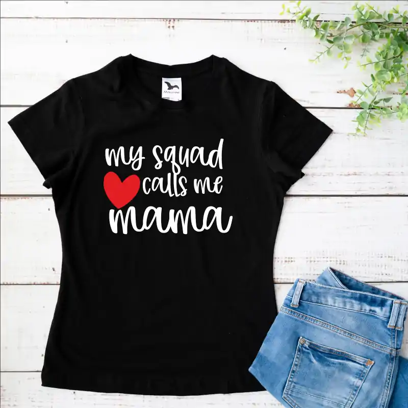 Tricou alb personalizat: "squad calls me mama" (dama) [3]