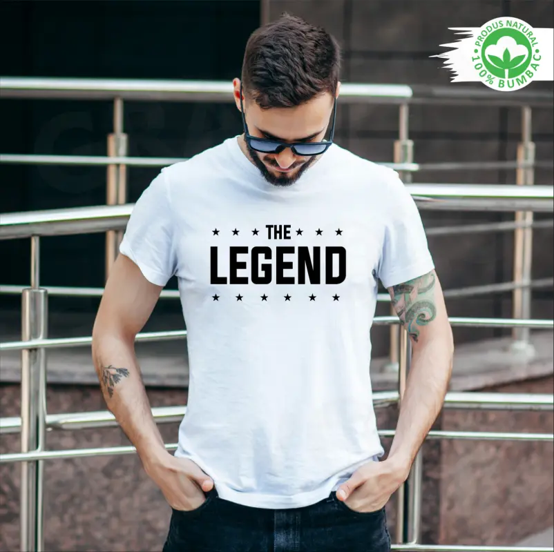 Tricouri barbati - Tricou alb personalizat: "The Legend" (barbat)