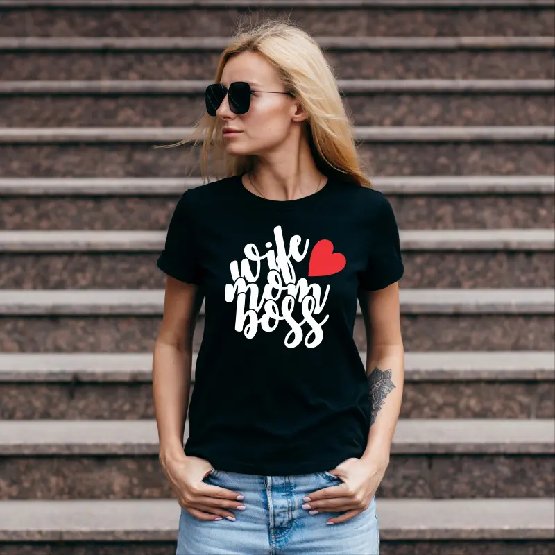 Tricou alb personalizat: "Wife mom boss" (damă) [2]