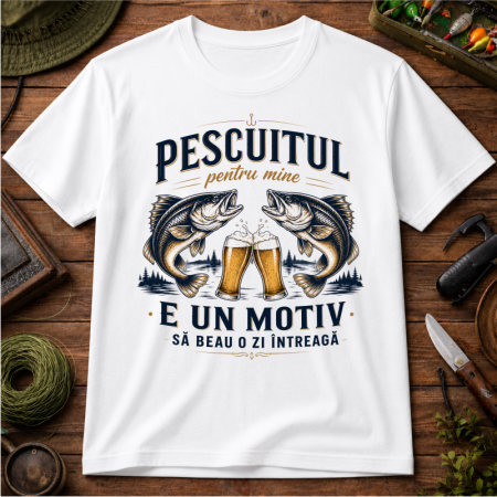 Tricou Amuzant pentru Pescari „Pescuitul Pentru Mine Este un Motiv Să Beau o Zi Întreagă” [1]