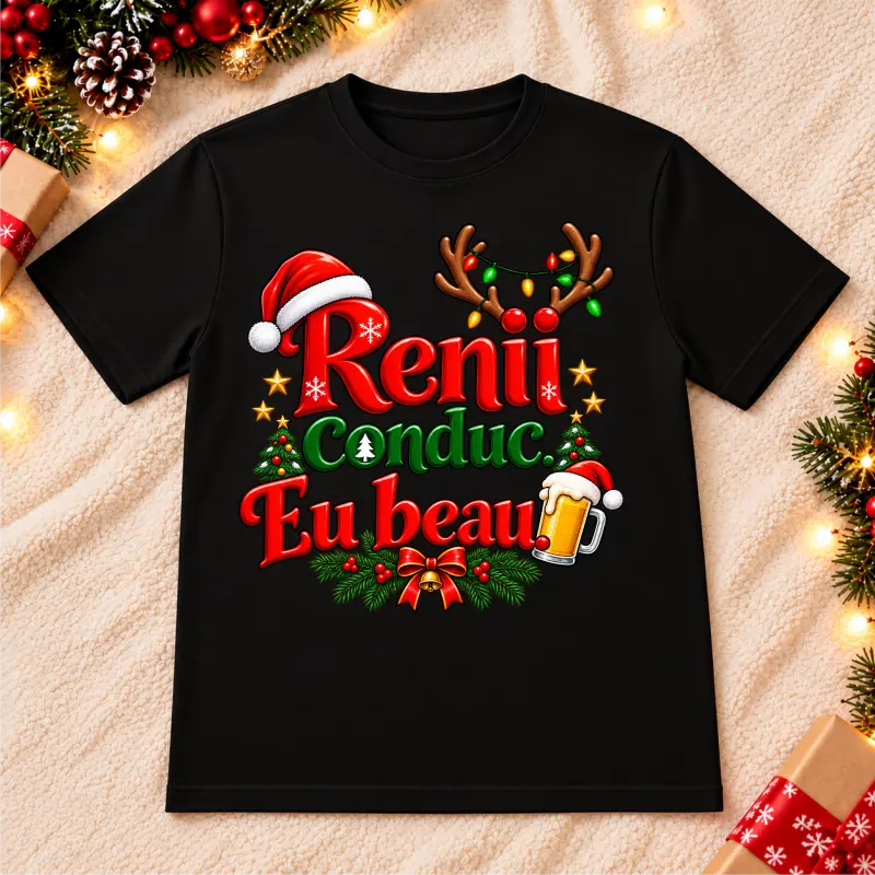 Tricouri de Crăciun - tricou-barbati-craciun-renii-conduc-eu-beau