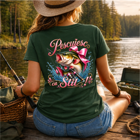 Tricouri pentru pescari - tricou-dama-personalizat-pescuiesc-cu-stil