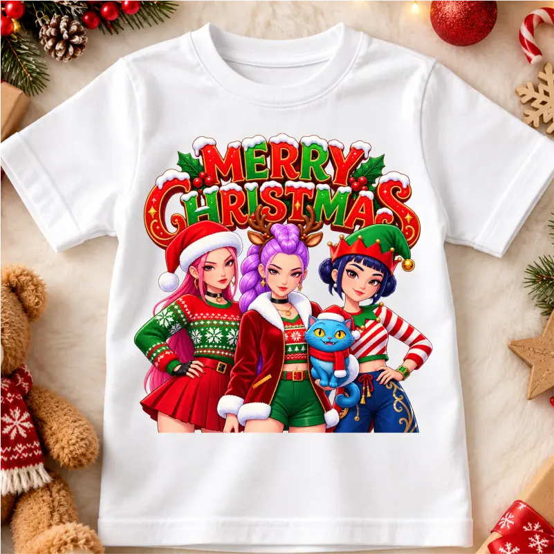 Cadouri de Craciun Pentru Copii - tricou-fete-kpop-craciun-merry-christmas