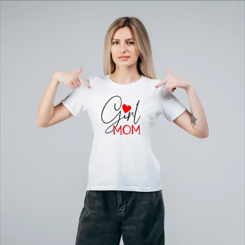 Tricou negru personalizat: "girl mom" (damă) [4]