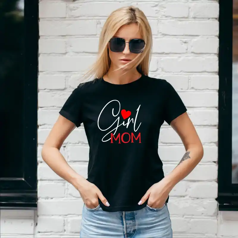 Tricou negru personalizat: "girl mom" (damă) [0]