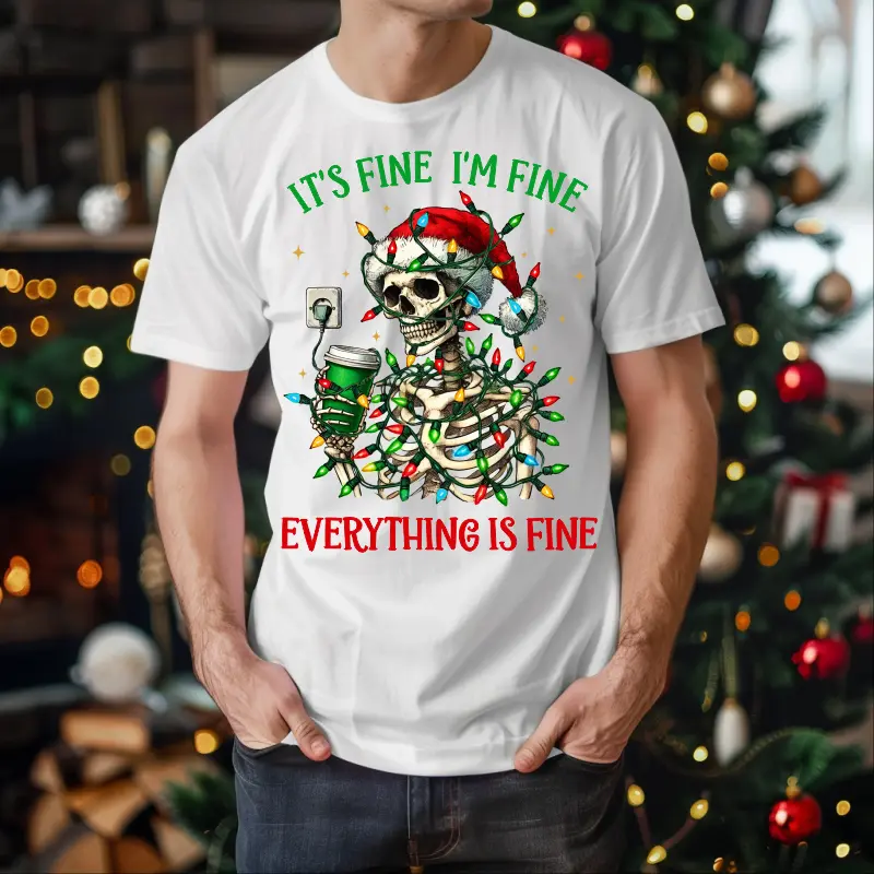 Articole de Craciun - tricou-personalizat-amuzant-it-s-fine-i-m-fine-cu-schelet-de-craciun