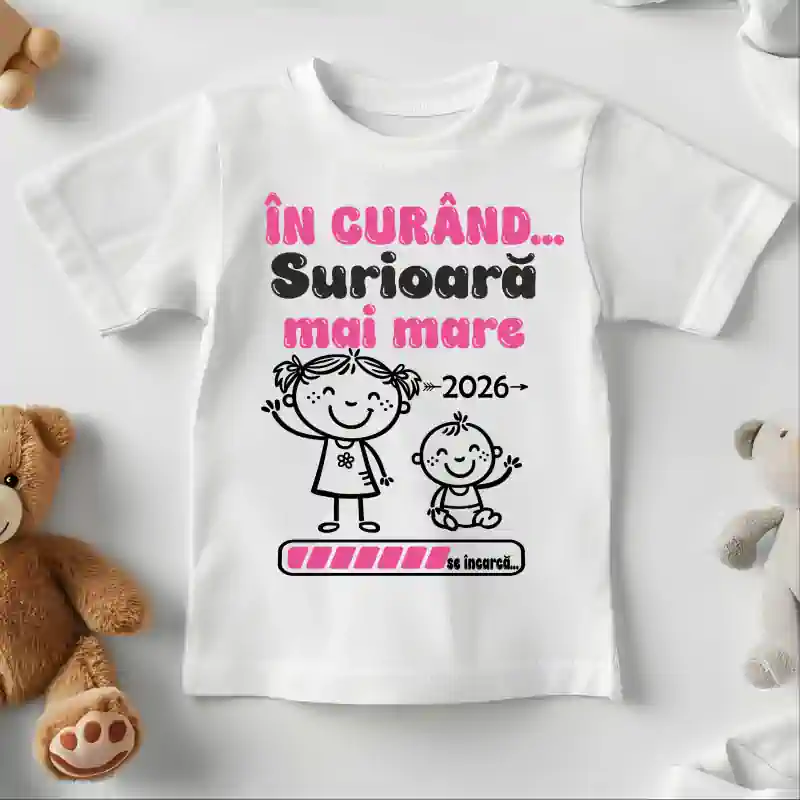 Cadouri personalizate - Tricou-personalizat-anunt-sarcina-Viitoare-Surioara-mai-Mare