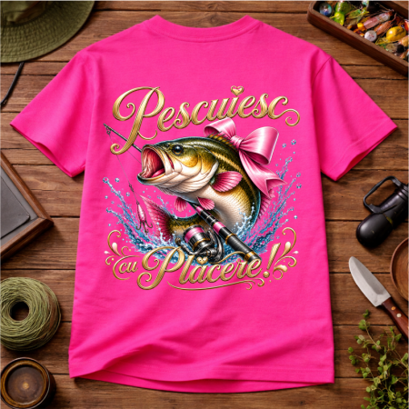 Cadouri pentru pescari - Tricou-personalizat-damă-pescar-Pescuiesc-cu-plăcere