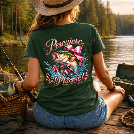 Tricouri pentru pescari - Tricou-personalizat-damă-pescar-Pescuiesc-cu-plăcere