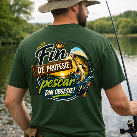 Tricouri pentru pescari - Tricou Personalizat „Fin de Profesie, Pescar din Obsesie” cu Nume – Față și Spate