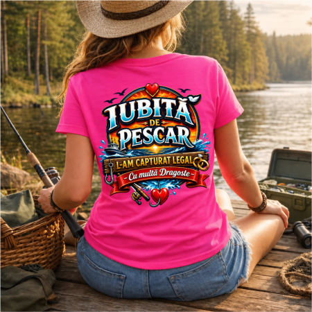 Cadouri pentru pescari - Tricou personalizat „Iubită de pescar” cu nume – cadou pentru iubita pescarului