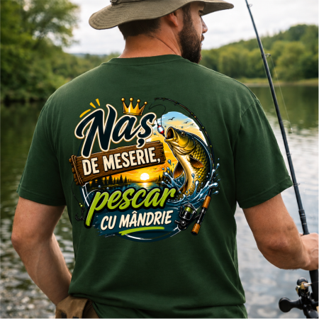 Tricouri pentru pescari - Tricou Personalizat „Naș de Meserie, Pescar cu Mândrie” cu Nume – Față și Spate