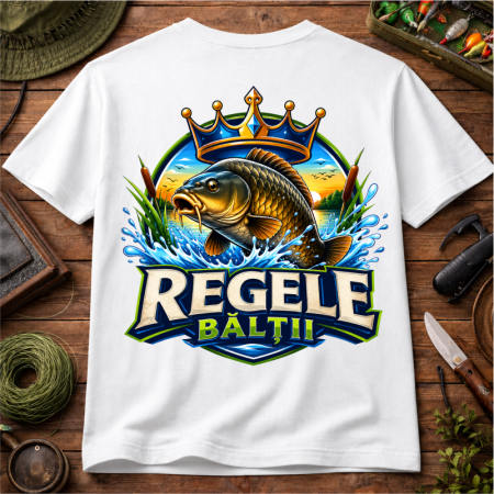 Tricouri pentru pescari - Tricou Personalizat pentru Pescari „Regele Bălții” cu Nume – Față și Spate