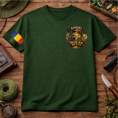 Tricou personalizat „Pescar betiv” cu nume – model funny cu crap și whisky [4]
