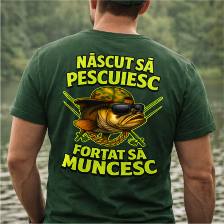 Tricouri pentru pescari - Tricou-personalizat-pescar-Născut-să-pescuiesc-forțat-să-muncesc