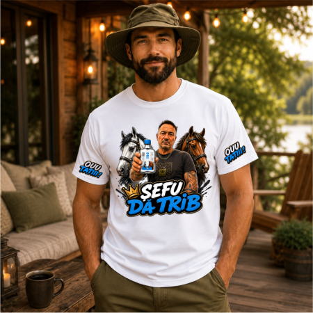 Tricouri pentru pescari - Tricou Personalizat „Șefu Dă Trib” – Ouu Tatii! Față/Spate