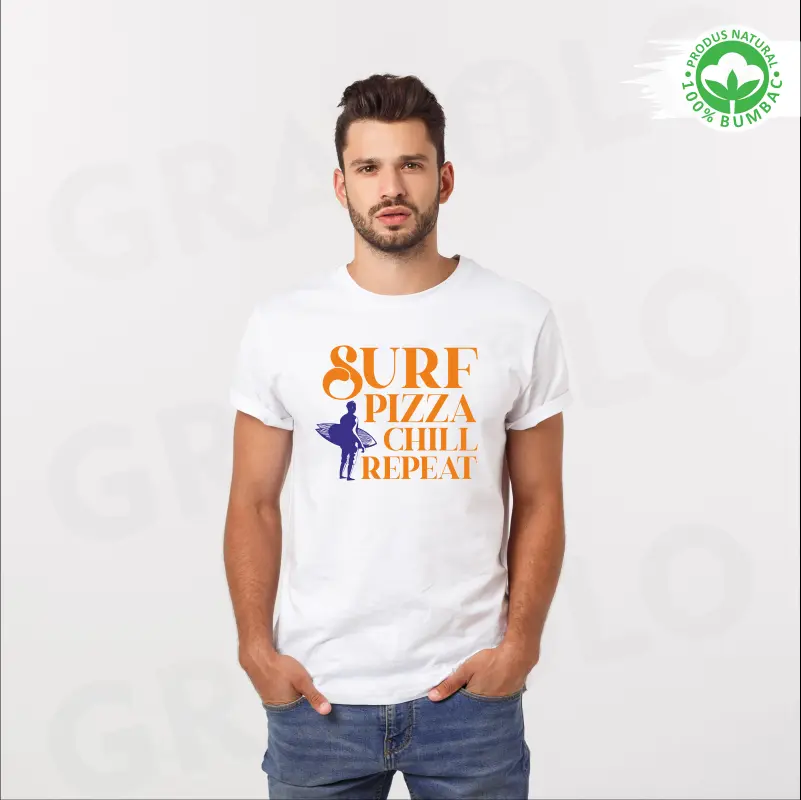 Tricou personalizat: "Surf, pizza, chill, repeat"  [1]