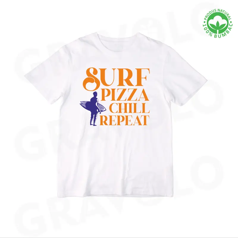 Tricou personalizat: "Surf, pizza, chill, repeat"  [0]