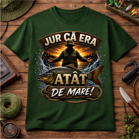Tricouri pentru pescari - Tricou Pescar „Jur Că Era Atât de Mare!” – Tricou Amuzant pentru Pasionații de Pescuit