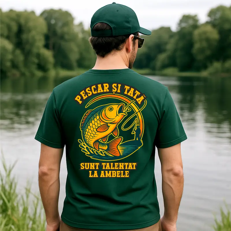 Tricou Pescar şi Tata – Sunt Talentat la Ambele, cadou haios pentru pescari şi taţi – Gravolo.ro [3]