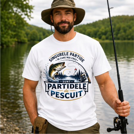 Tricouri pentru pescari - Tricou „Singurele partide în care mai cred sunt partidele de pescuit” – tricou pescari amuzant