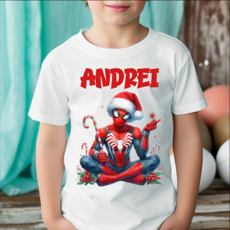 Articole de Craciun - tricou-spiderman-de-craciun-personalizat-cu-nume