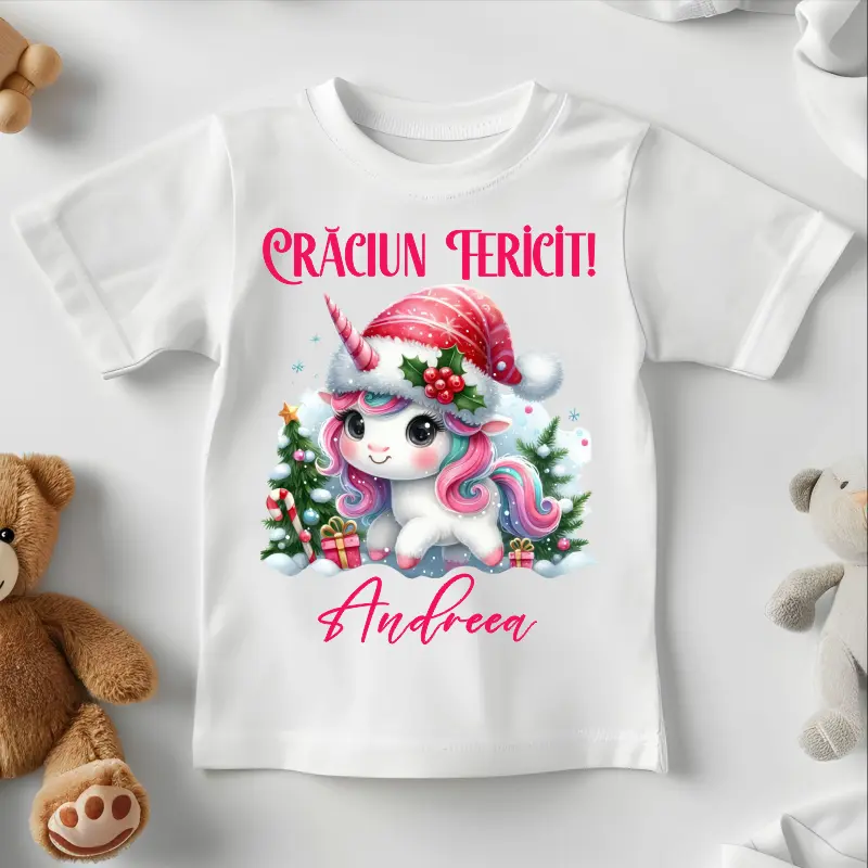Articole de Craciun - tricou-unicorn-de-craciun-personalizat-cu-nume