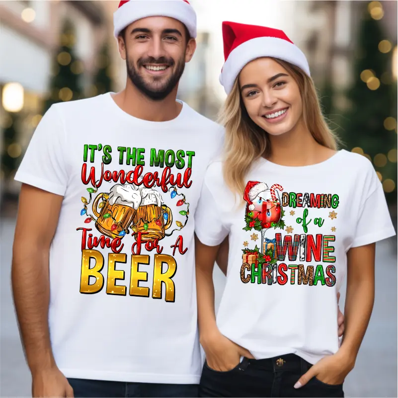 Tricouri-cuplu-Craciun-Beer-and-Wine