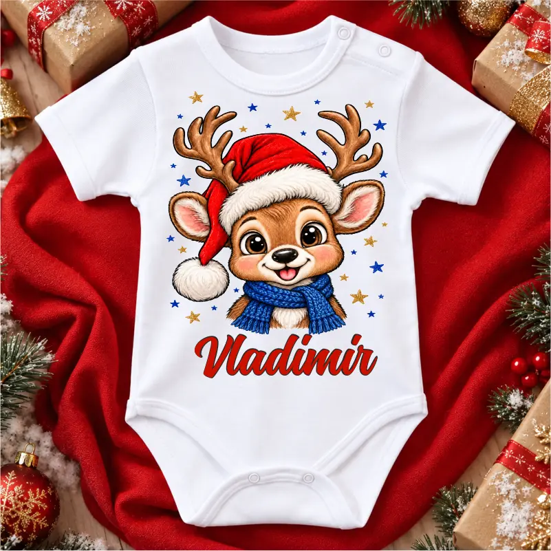 Body bebe Craciun personalizat cu nume, model Baby ren