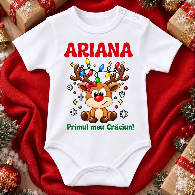 Body bebe de Craciun personalizat cu nume model Primul meu Craciun , baby ren fetita