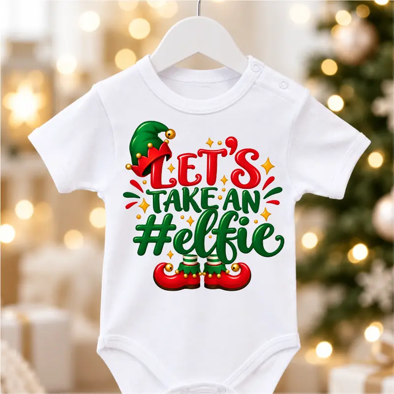 Body bebe pentru Craciun model Let s take an elfie