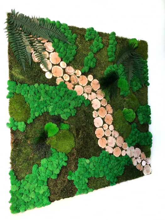 Panou decorativ cu muschi,plante stabilizate,licheni naturali si felii de lemn - 100x100 cm [1]