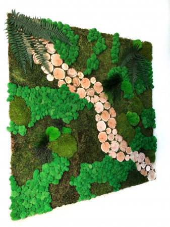 Panou decorativ cu muschi,plante stabilizate,licheni naturali si felii de lemn - 100x100 cm [0]