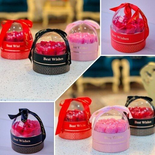 Aranjament cadou cu flori de sapun in cutie rotunda [2]