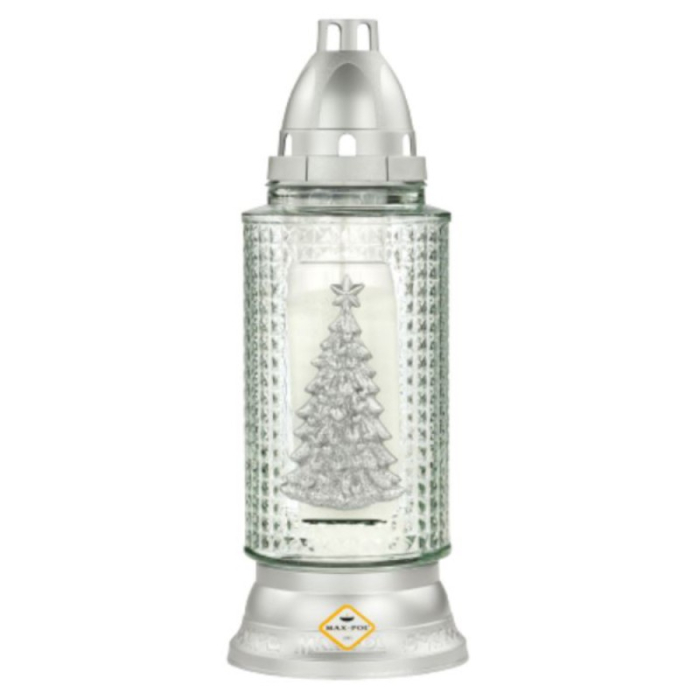 Candela din sticla Craciun cu Bradut Argintiu [1]