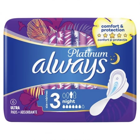 Igiena Intima - Absorbante Always Platinum Night, M3, 6 bucati