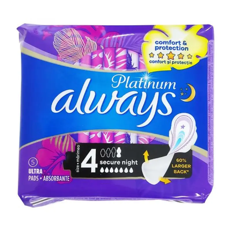 Ingrijire Corp - Absorbante Always Platinum Secure Night, M4, 5 bucati