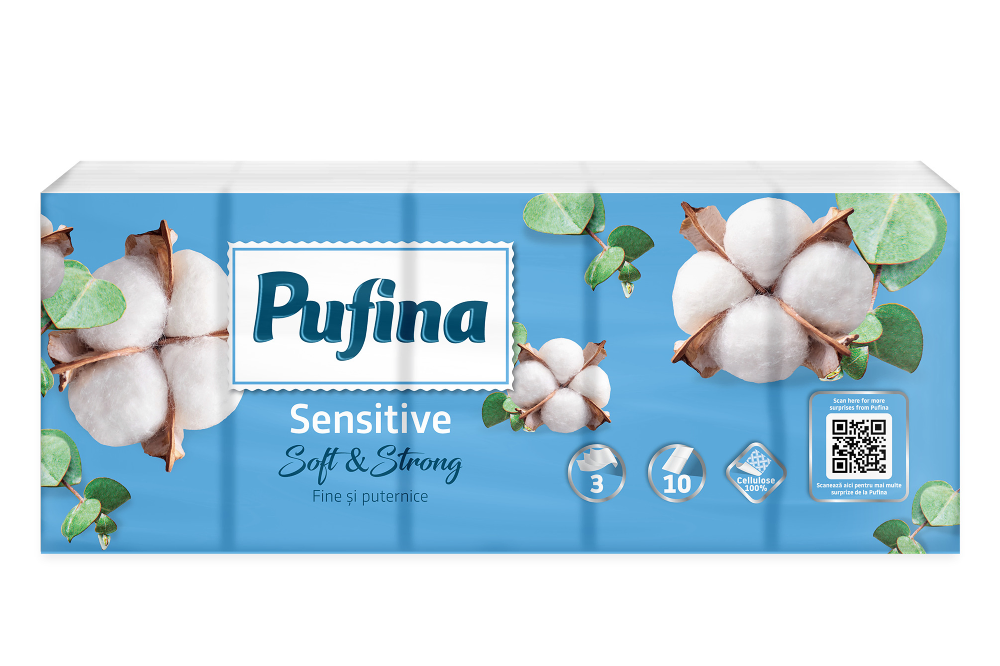 Servetele Umede - Batiste nazale Pufina Sensitive, 3 straturi, 10 bucati