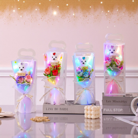 Set Cadou - Cadou buchet de trandafiri din sapun cu ursulet in cutie