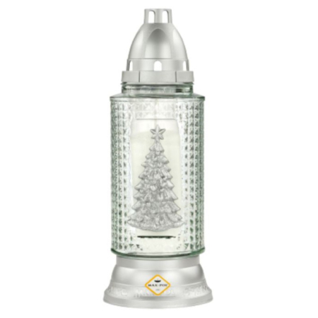 Lumanari & Candele - Candela din sticla Craciun cu Bradut Argintiu
