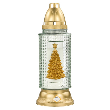 Lumanari & Candele - Candela din sticla Craciun cu Bradut Auriu