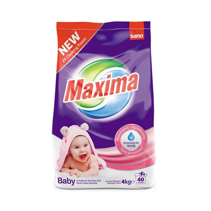 Detergent Rufe Pudra - Detergent pudra pentru piele sensibila Sano Maxima Baby, 40 spalari, 4Kg