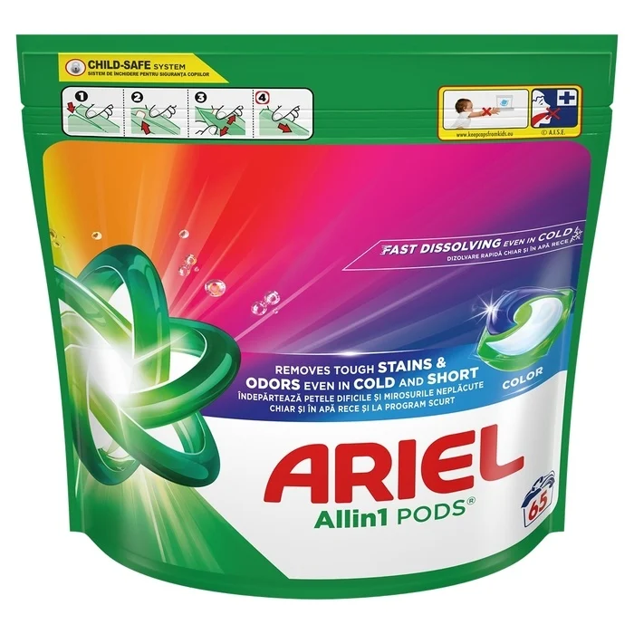 Detergent Rufe Capsule - Detergent capsule ARIEL Allin1 PODS Color, 65 spalari, 65 capsule