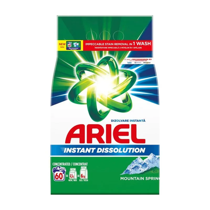 Detergent Rufe Pudra - Detergent rufe automat Ariel Mountain Spring, 60 spalari, 4.5Kg