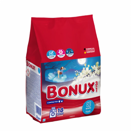 Detergent Rufe Pudra - Detergent rufe automat Bonux 3in1 Liliac, 18 spalari, 1.17Kg