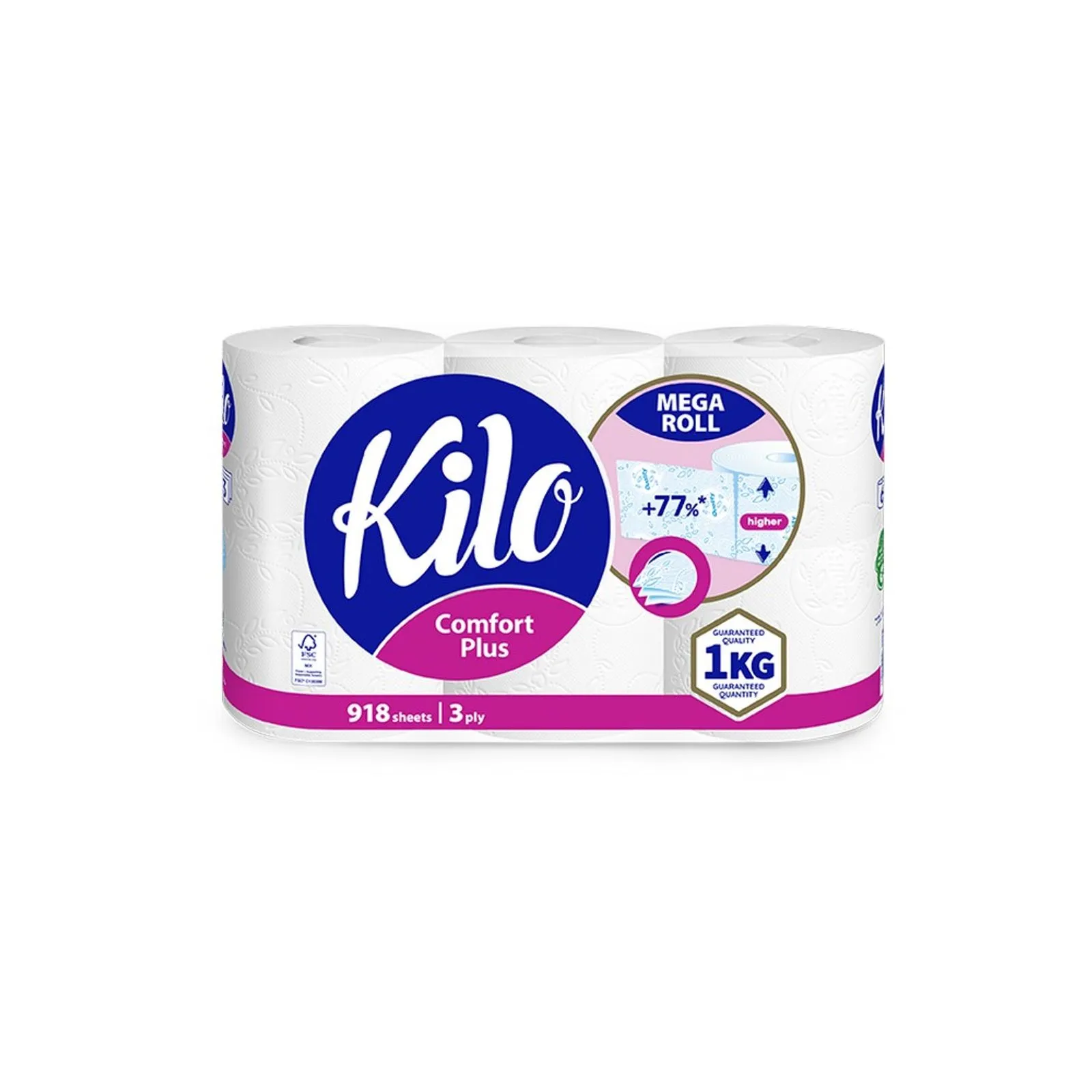 Baie & Toaleta - Hartie igienica Kilo Confort Plus, 3 straturi, 6 role